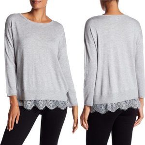 JOIE gray lightweight cashmere blend Hilano lace trimmed sweater